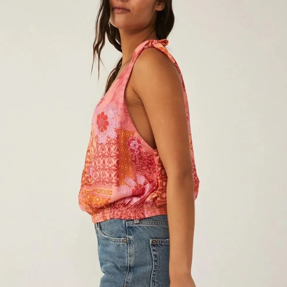 NWOT Free People Tied To You Tank in Lemonade Combo Sz S